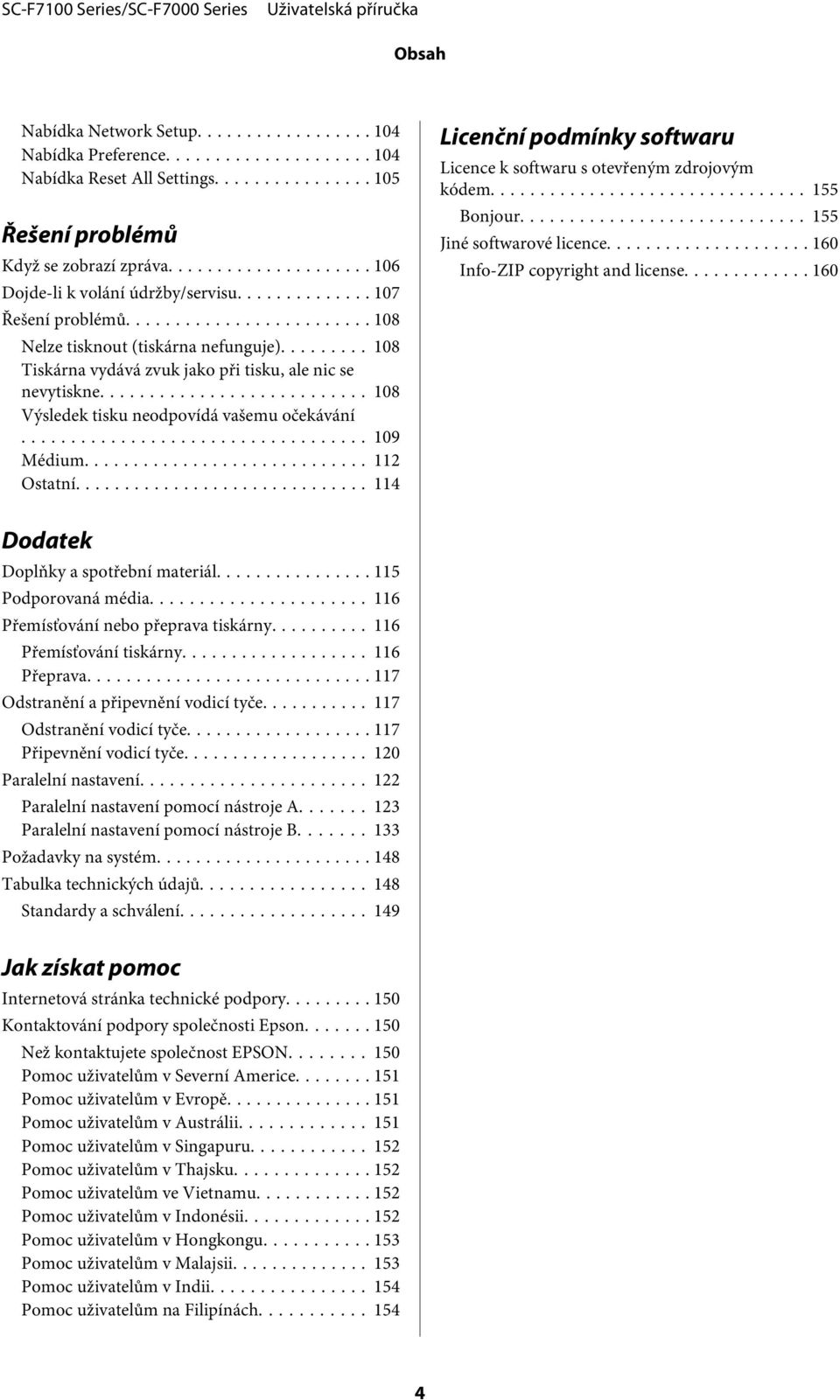 .. 114 Licenční podmínky softwaru Licence k softwaru s otevřeným zdrojovým kódem... 155 Bonjour... 155 Jiné softwarové licence... 160 Info-ZIP copyright and license.