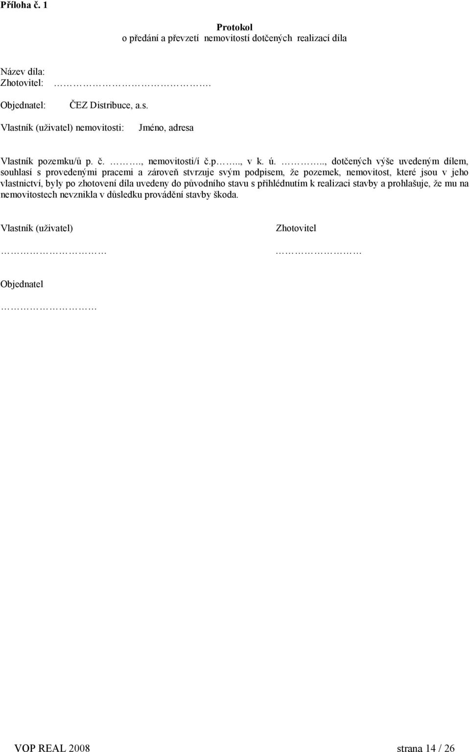 .., dotčených výše uvedeným dílem, souhlasí s provedenými pracemi a zároveň stvrzuje svým podpisem, že pozemek, nemovitost, které jsou v jeho vlastnictví,