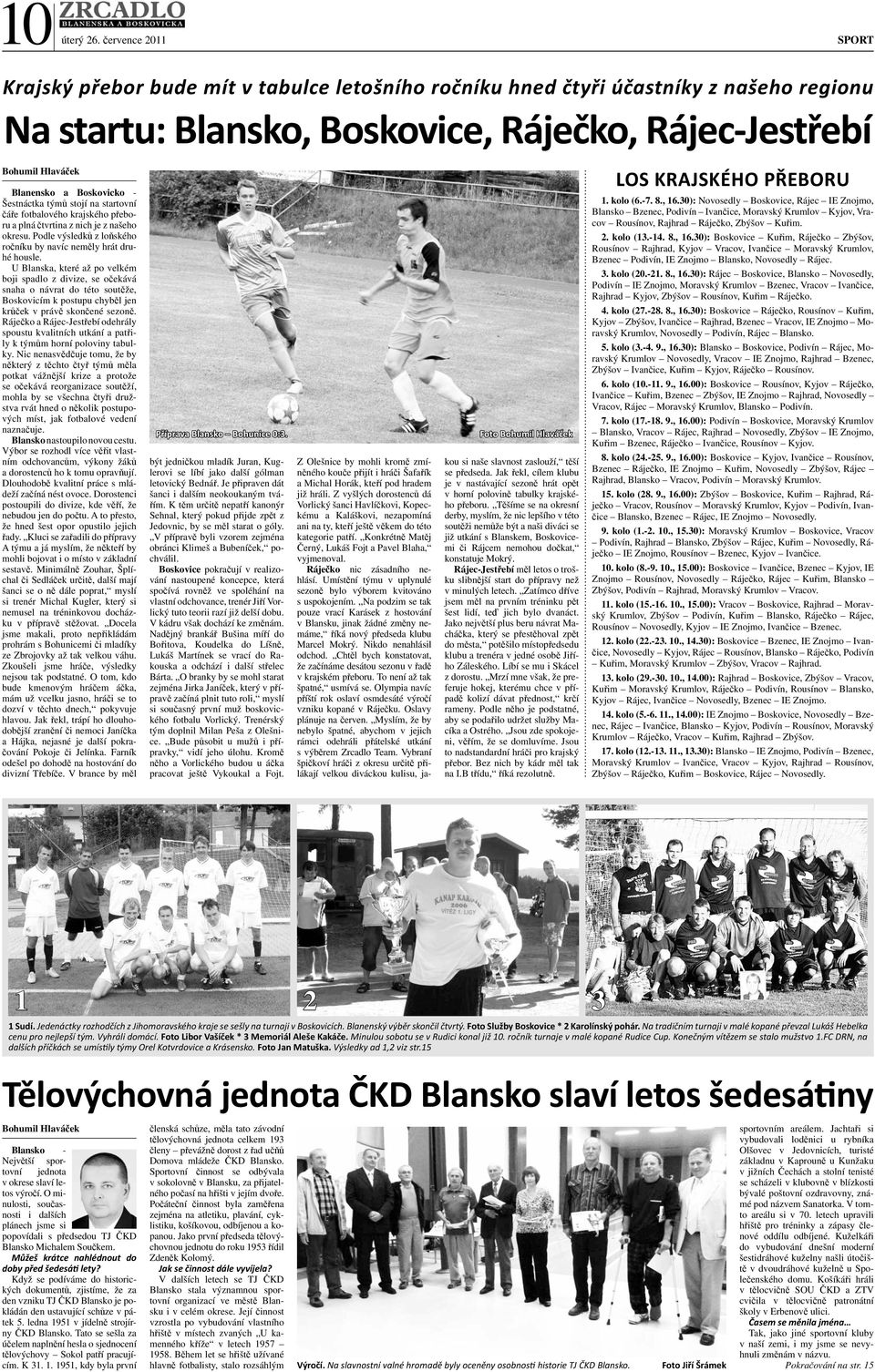 Boskovicko - Šestnáctka týmů stojí na startovní čáře fotbalového krajského přeboru a plná čtvrtina z nich je z našeho okresu. Podle výsledků z loňského ročníku by navíc neměly hrát druhé housle.