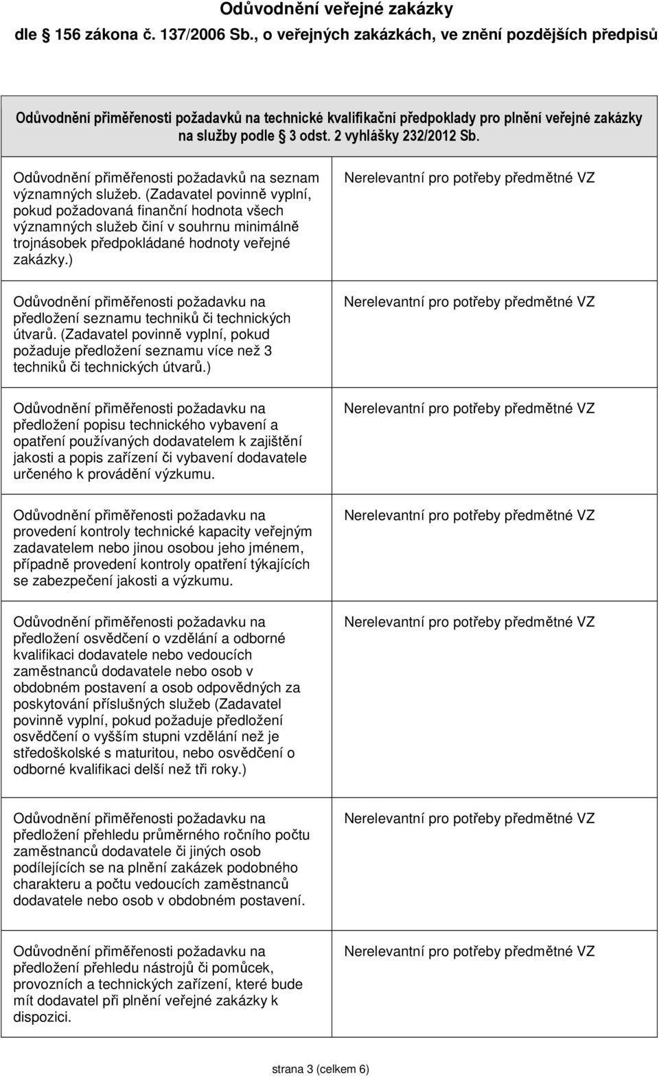 (Zadavatel povinně vyplní, pokud požadovaná finanční hodnota všech významných služeb činí v souhrnu minimálně trojnásobek předpokládané hodnoty veřejné zakázky.