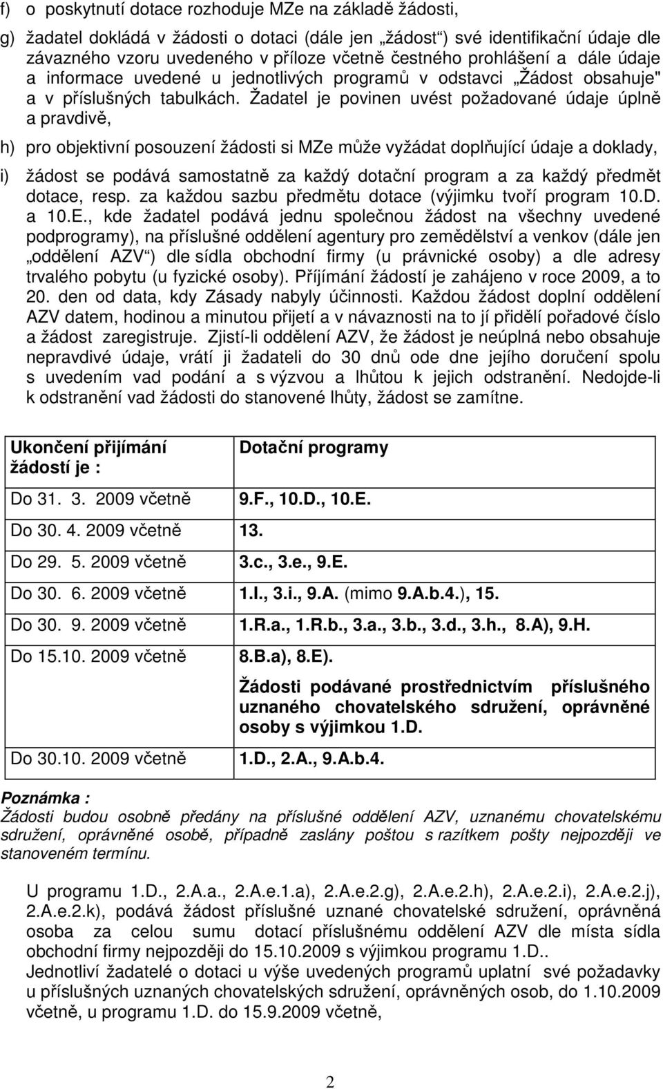 Žadatel je povinen uvést požadované údaje úplně a pravdivě, h) pro objektivní posouzení žádosti si MZe může vyžádat doplňující údaje a doklady, i) žádost se podává samostatně za každý dotační program
