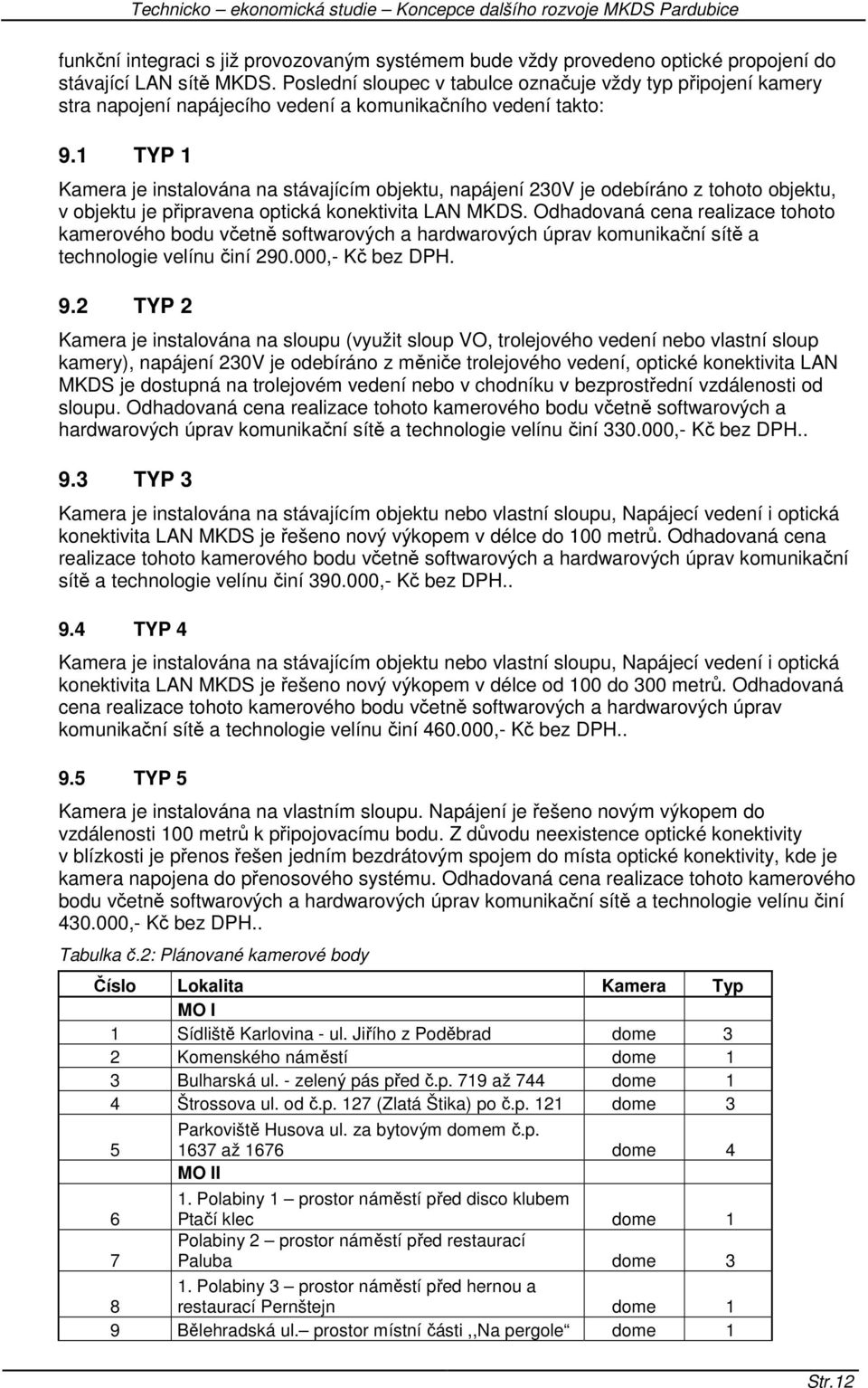 1 TYP 1 Kamera je instalována na stávajícím objektu, napájení 230V je odebíráno z tohoto objektu, v objektu je připravena optická konektivita LAN MKDS.
