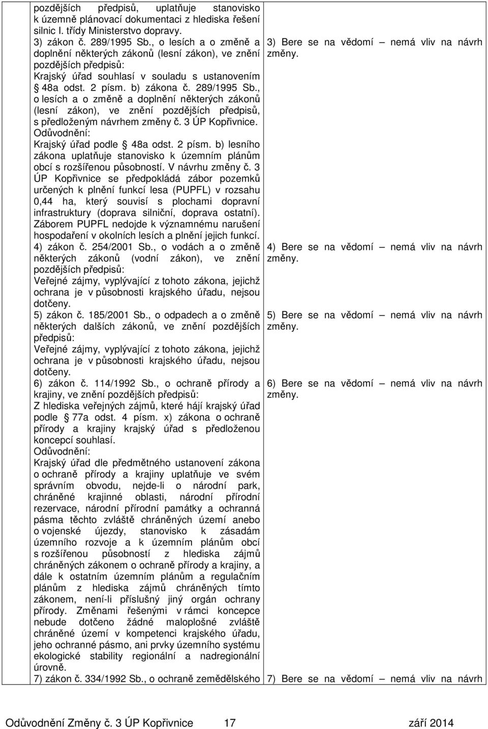 , o lesích a o změně a doplnění některých zákonů (lesní zákon), ve znění pozdějších předpisů, s předloženým návrhem změny č. 3 ÚP Kopřivnice. Odůvodnění: Krajský úřad podle 48a odst. 2 písm.