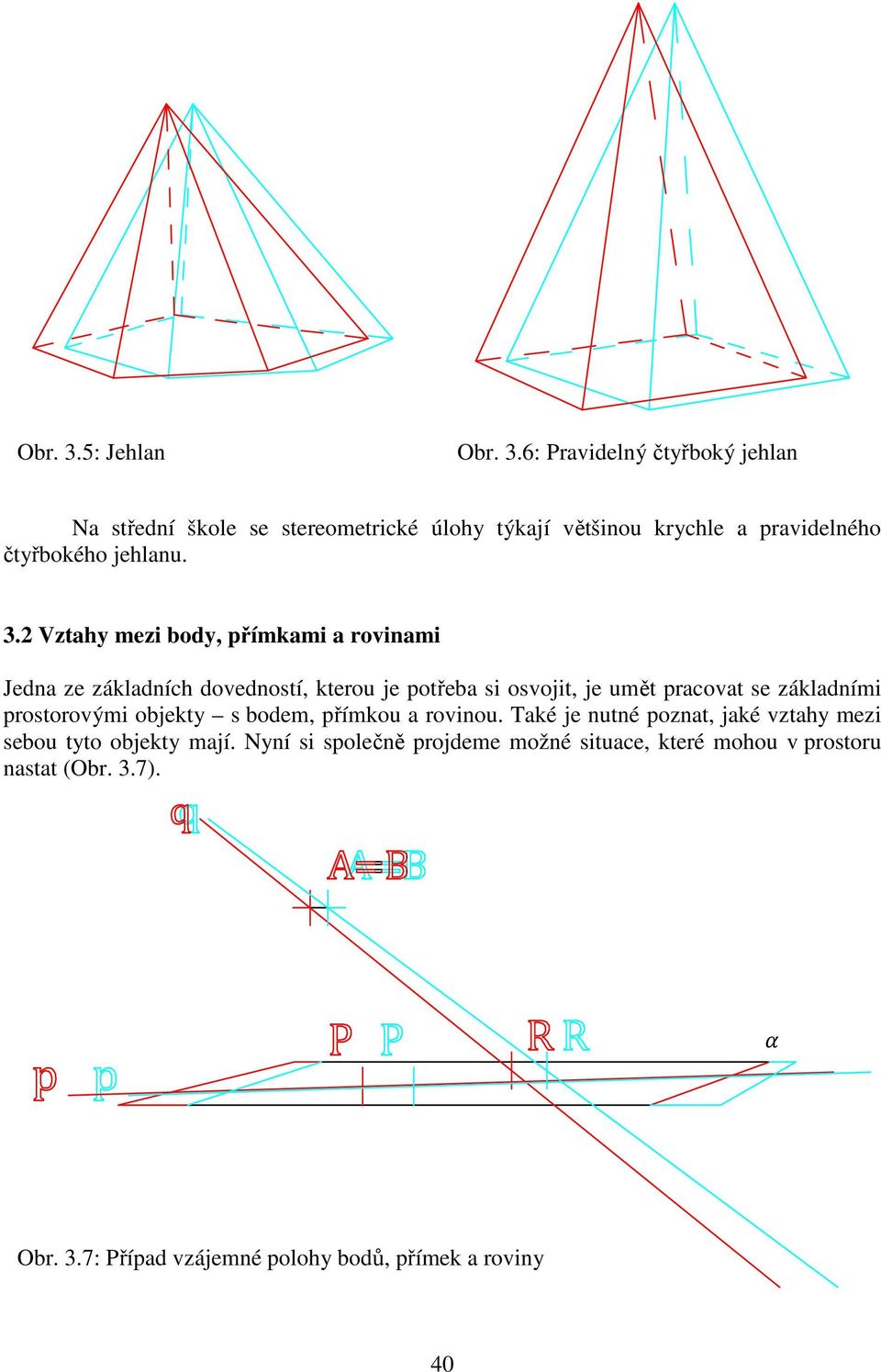 prostorovými objekty s bodem, přímkou a rovinou. Také je nutné poznat, jaké vztahy mezi sebou tyto objekty mají.