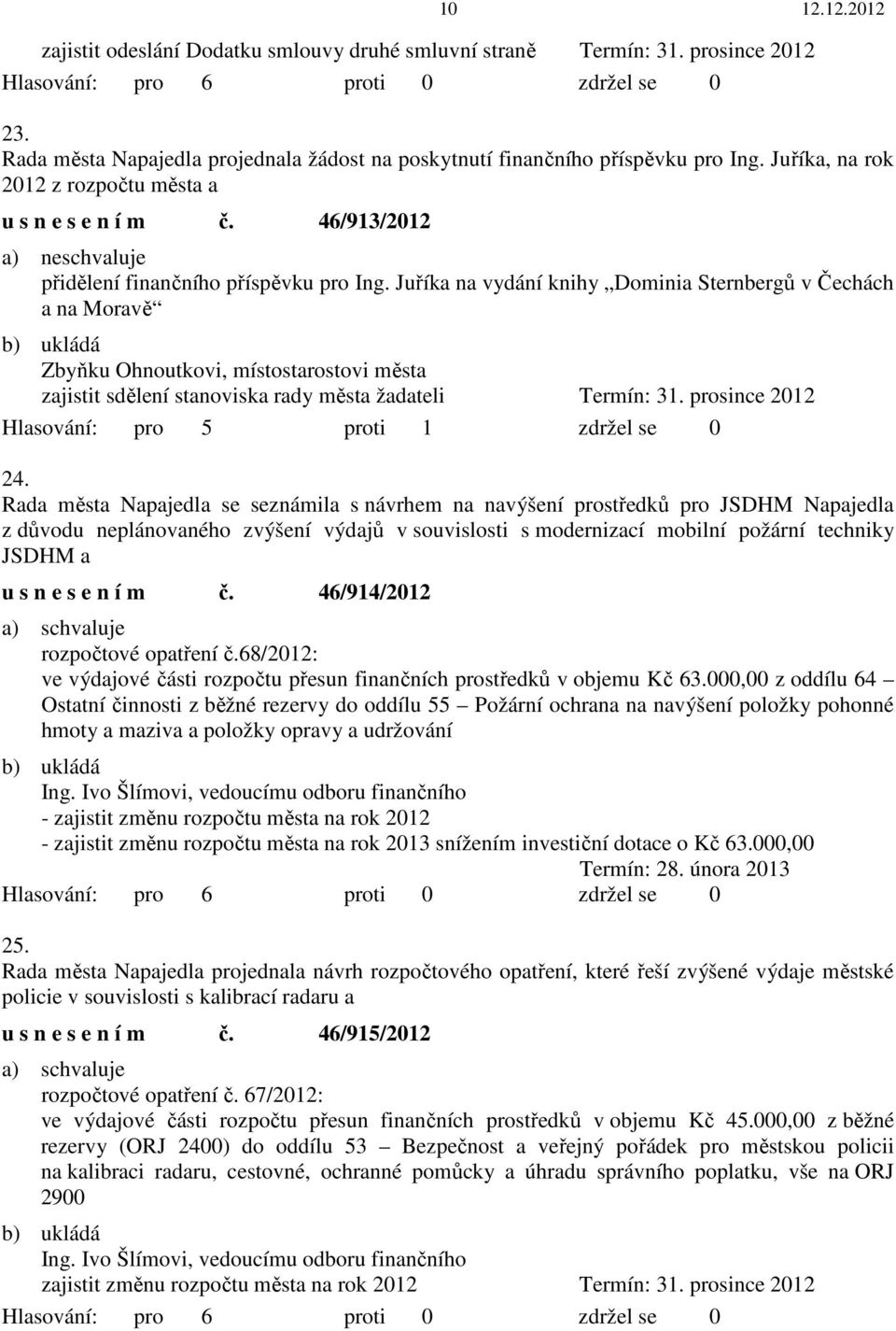 Juříka na vydání knihy Dominia Sternbergů v Čechách a na Moravě Zbyňku Ohnoutkovi, místostarostovi města zajistit sdělení stanoviska rady města žadateli Termín: 31.