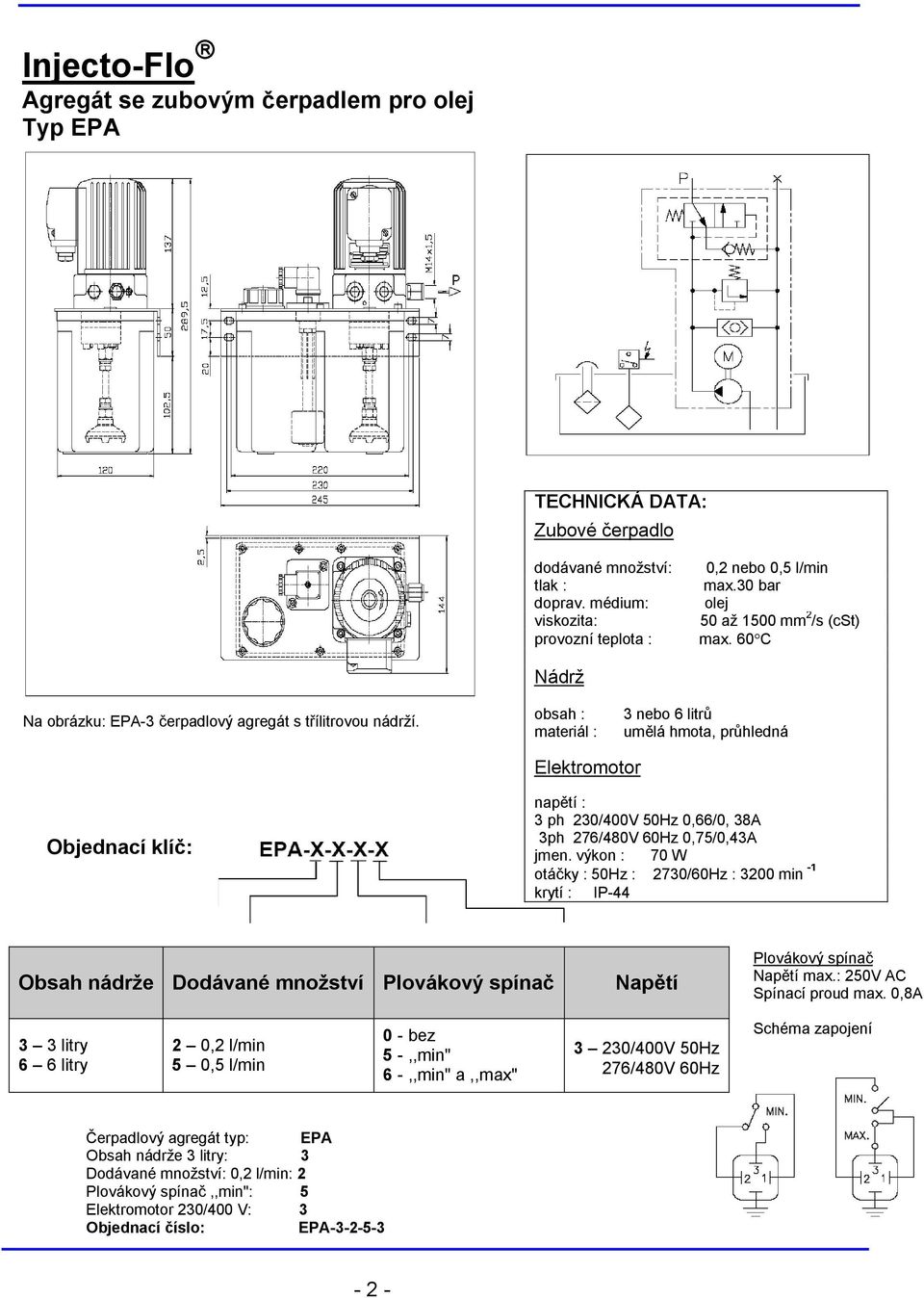 obsah : materiál : 3 nebo 6 litrů umělá hmota, průhledná Elektromotor napětí : 3 ph 230/400V 50Hz 0,66/0, 38A 3ph 276/480V 60Hz 0,75/0,43A jmen.