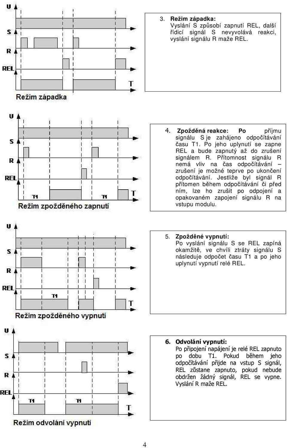 Jestliže byl signál R přítomen během odpočítávání či před ním, lze ho zrušit po odpojení a opakovaném zapojení signálu R na vstupu modulu. 5.