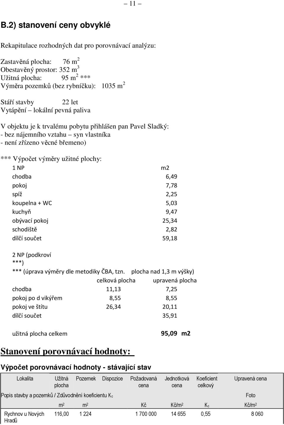 užitné plochy: 1 NP m2 chodba 6,49 pokoj 7,78 spíž 2,25 koupelna + WC 5,03 kuchyň 9,47 obývací pokoj 25,34 schodiště 2,82 dílčí součet 59,18 2 NP (podkroví ***) ***(úprava výměry dle metodiky ČBA,