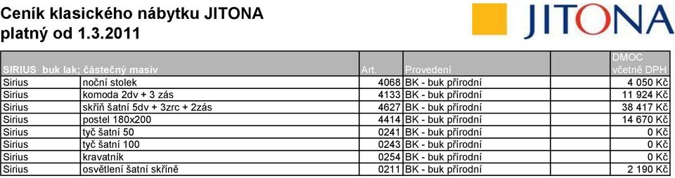 Sirius skříň šatní 5dv + 3zrc + 2zás 4627 BK - buk přírodní 38 417 Kč Sirius postel 180x200 4414 BK - buk přírodní 14 670