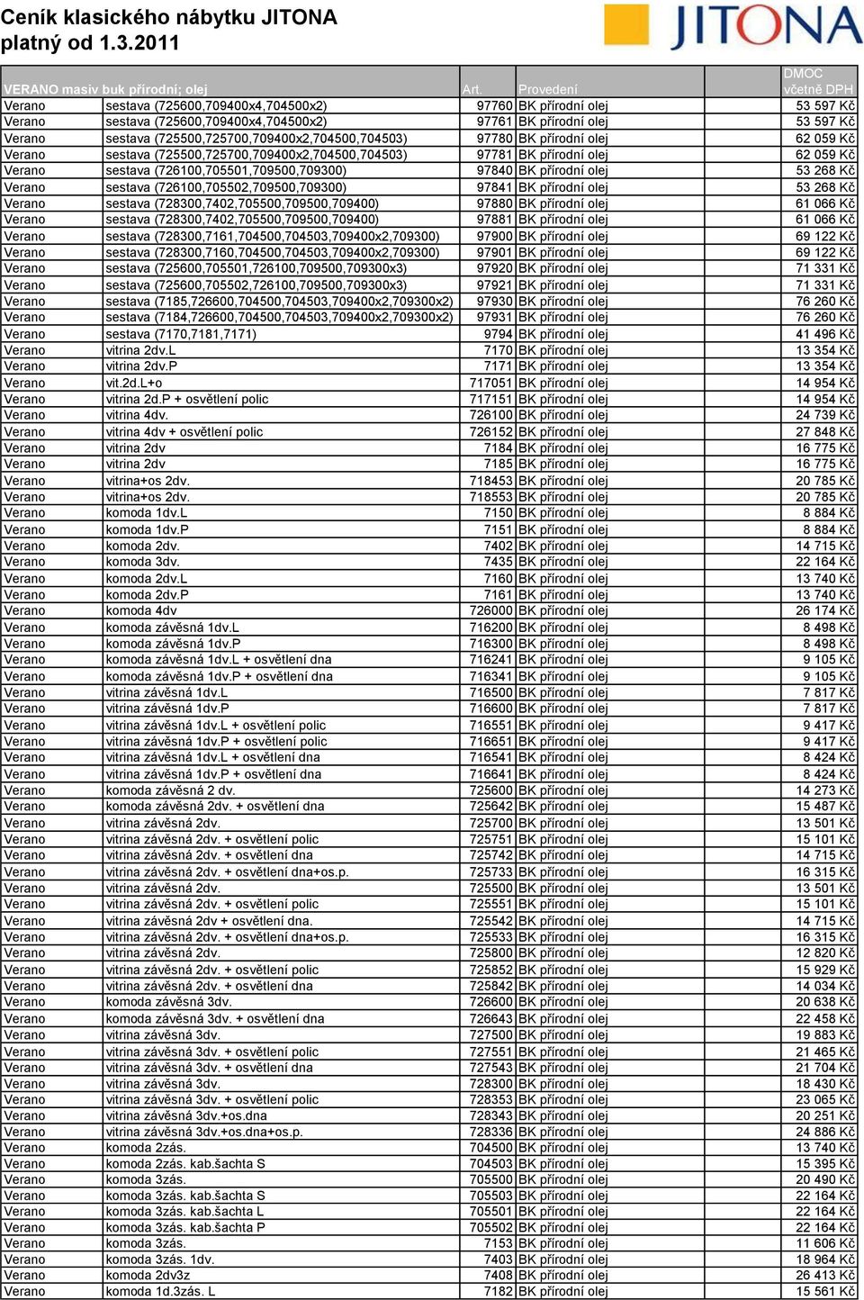 (725500,725700,709400x2,704500,704503) 97780 BK přírodní olej 62 059 Kč Verano sestava (725500,725700,709400x2,704500,704503) 97781 BK přírodní olej 62 059 Kč Verano sestava