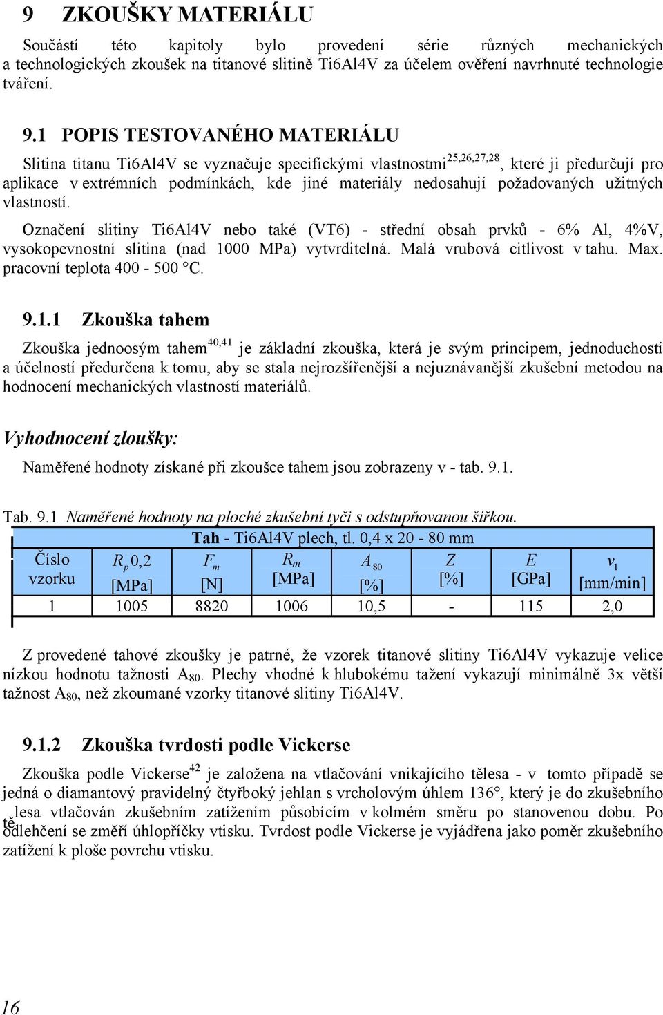požadovaných užitných vlastností. Označení slitiny Ti6Al4V nebo také (VT6) - střední obsah prvků - 6% Al, 4%V, vysokopevnostní slitina (nad 1000 MPa) vytvrditelná. Malá vrubová citlivost v tahu. Max.