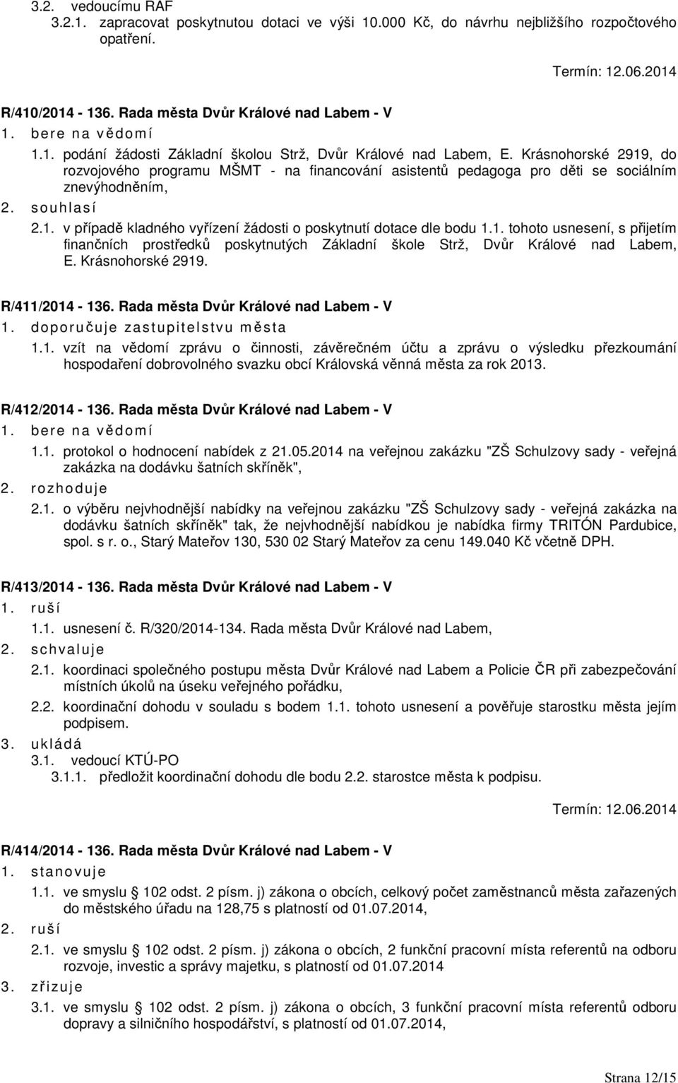 1. tohoto usnesení, s přijetím finančních prostředků poskytnutých Základní škole Strž, Dvůr Králové nad Labem, E. Krásnohorské 2919. R/411/2014-136. Rada města Dvůr Králové nad Labem - V 1.1. vzít na vědomí zprávu o činnosti, závěrečném účtu a zprávu o výsledku přezkoumání hospodaření dobrovolného svazku obcí Královská věnná města za rok 2013.