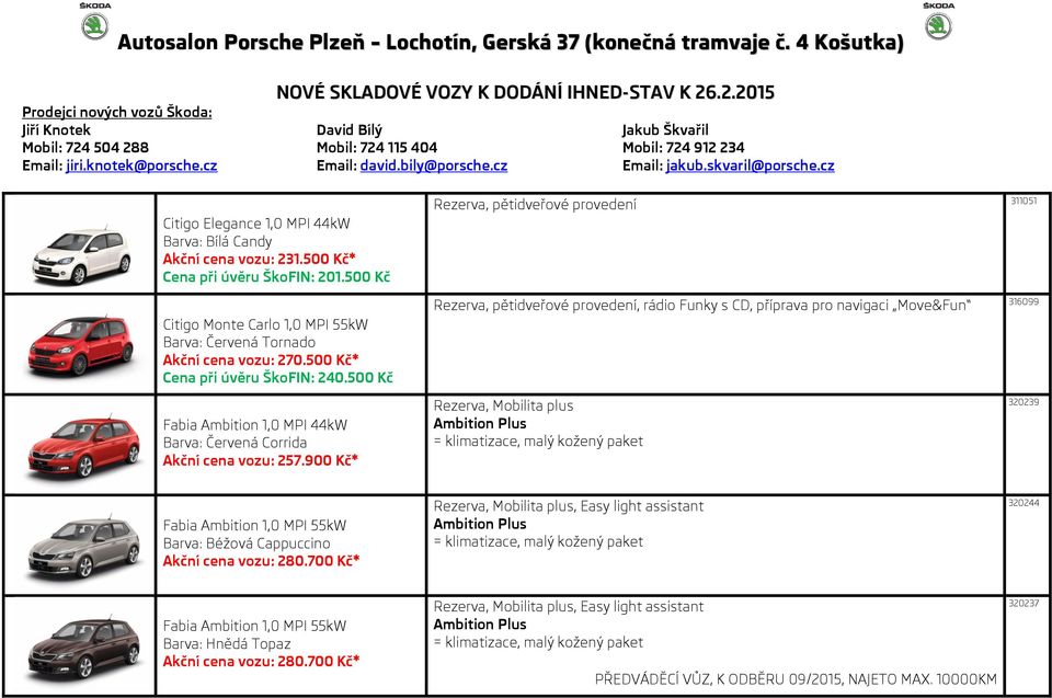 500 Kč Citigo Monte Carlo 1,0 MPI 55kW Barva: Červená Tornado Akční cena vozu: 270.500 Kč* Cena při úvěru ŠkoFIN: 240.