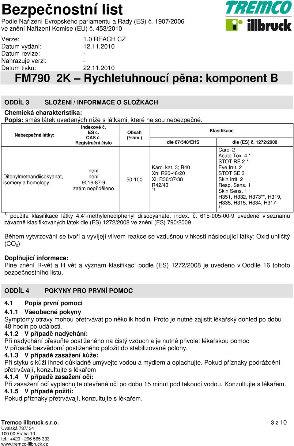 ) 50-100 Klasifikace dle 67/548/EHS dle (ES) č. 1272/2008 Karc. kat. 3; R40 Xn; R20-48/20 Xi; R36/37/38 R42/43 1) Carc. 2 Acute Tox. 4 * STOT RE 2 * Eye Irrit. 2 STOT SE 3 Skin Irrit. 2 Resp. Sens.