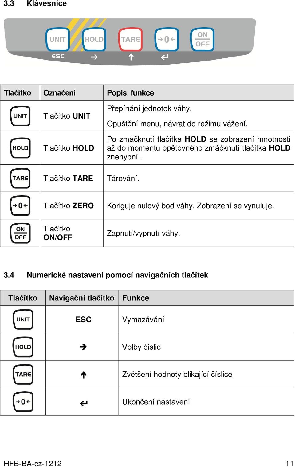 Po zmáčknutí tlačítka HOLD se zobrazení hmotnosti až do momentu opětovného zmáčknutí tlačítka HOLD znehybní. Tárování.