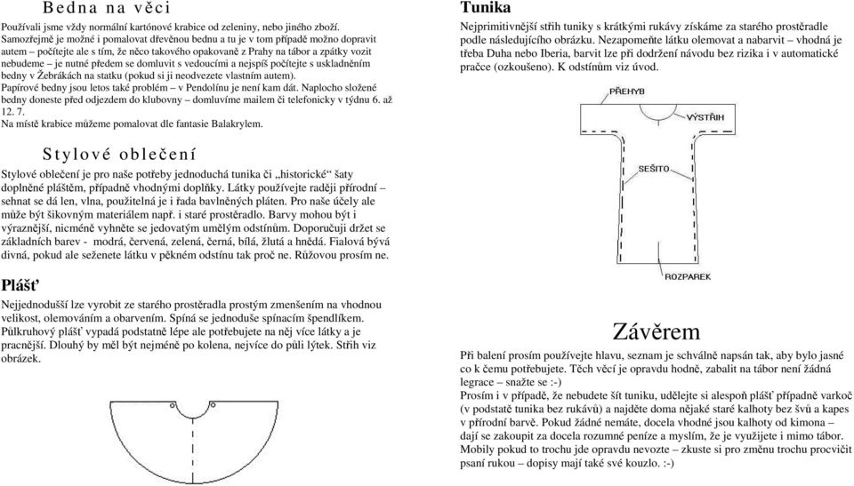 domluvit s vedoucími a nejspíš počítejte s uskladněním bedny v Žebrákách na statku (pokud si ji neodvezete vlastním autem). Papírové bedny jsou letos také problém v Pendolínu je není kam dát.