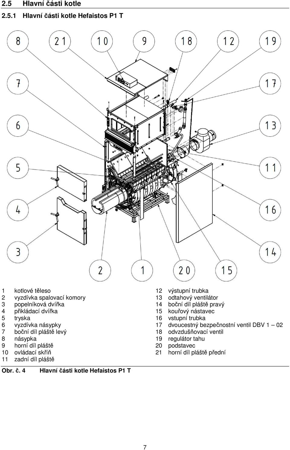 pláště 12 výstupní trubka 13 odtahový ventilátor 14 boční díl pláště pravý 15 kouřový nástavec 16 vstupní trubka 17 dvoucestný