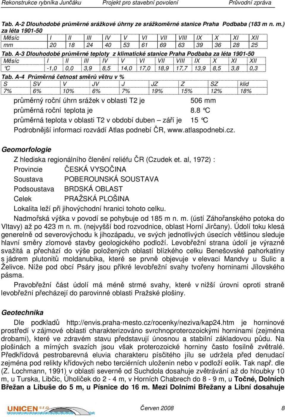 A-4 Průměrná četnost směrů větru v % S SV V JV J JZ Z SZ klid 7% 6% 10% 6% 7% 19% 15% 12% 18% průměrný roční úhrn srážek v oblasti T2 je 506 mm průměrná roční teplota je 8.