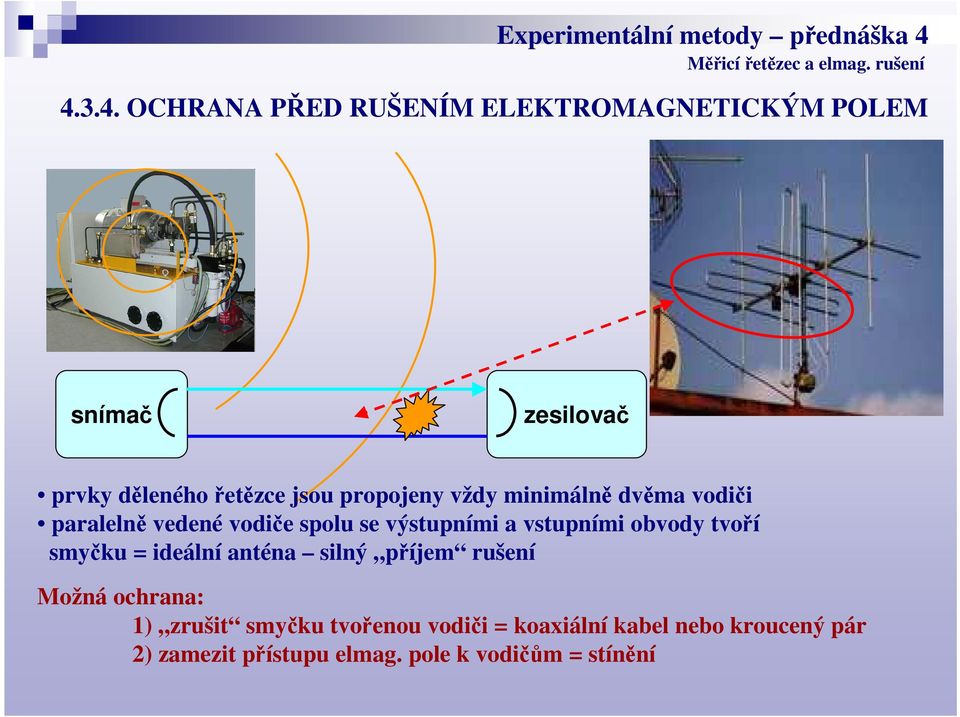 obvody tvoří smyčku = ideální anténa silný příjem rušení Možná ochrana: 1) zrušit smyčku