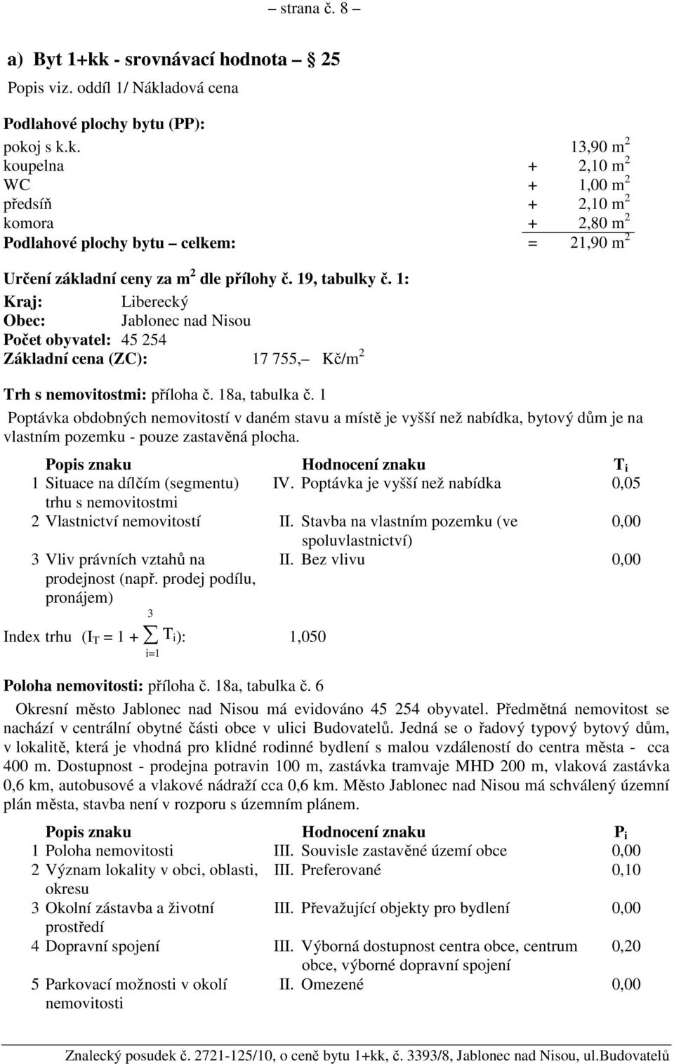 1 Poptávka obdobných nemovitostí v daném stavu a místě je vyšší než nabídka, bytový dům je na vlastním pozemku - pouze zastavěná plocha.