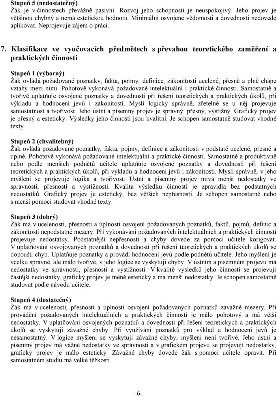 Klasifikace ve vyu ovacích p edm tech s p evahou teoretického zam ení a praktických inností Stupe 1 (výborný) ák ovládá po adované poznatky, fakta, pojmy, definice, zákonitosti ucelené, p esn a pln