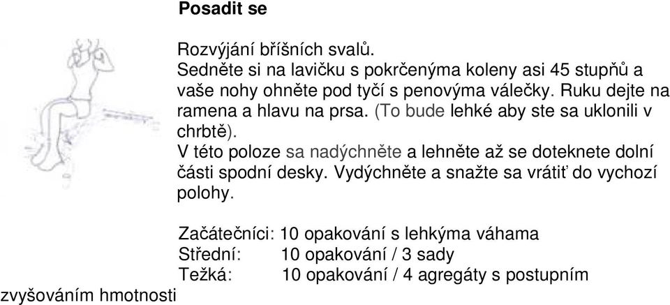 Ruku dejte na ramena a hlavu na prsa. (To bude lehké aby ste sa uklonili v chrbtě).