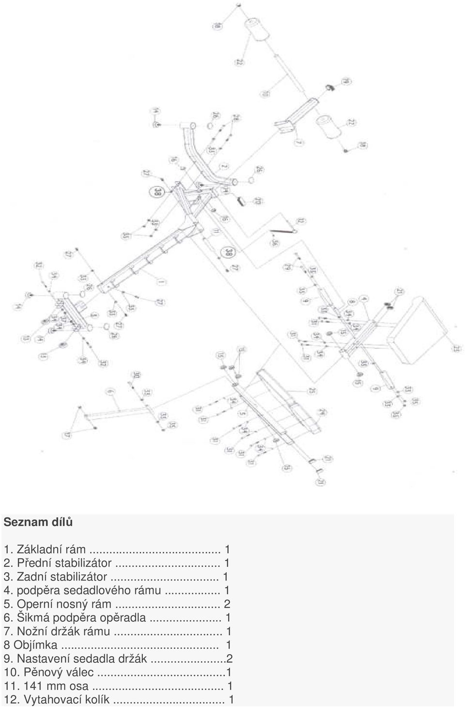 .. 2 6. Šikmá podpěra opěradla... 1 7. Nožní držák rámu... 1 8 Objímka... 1 9.