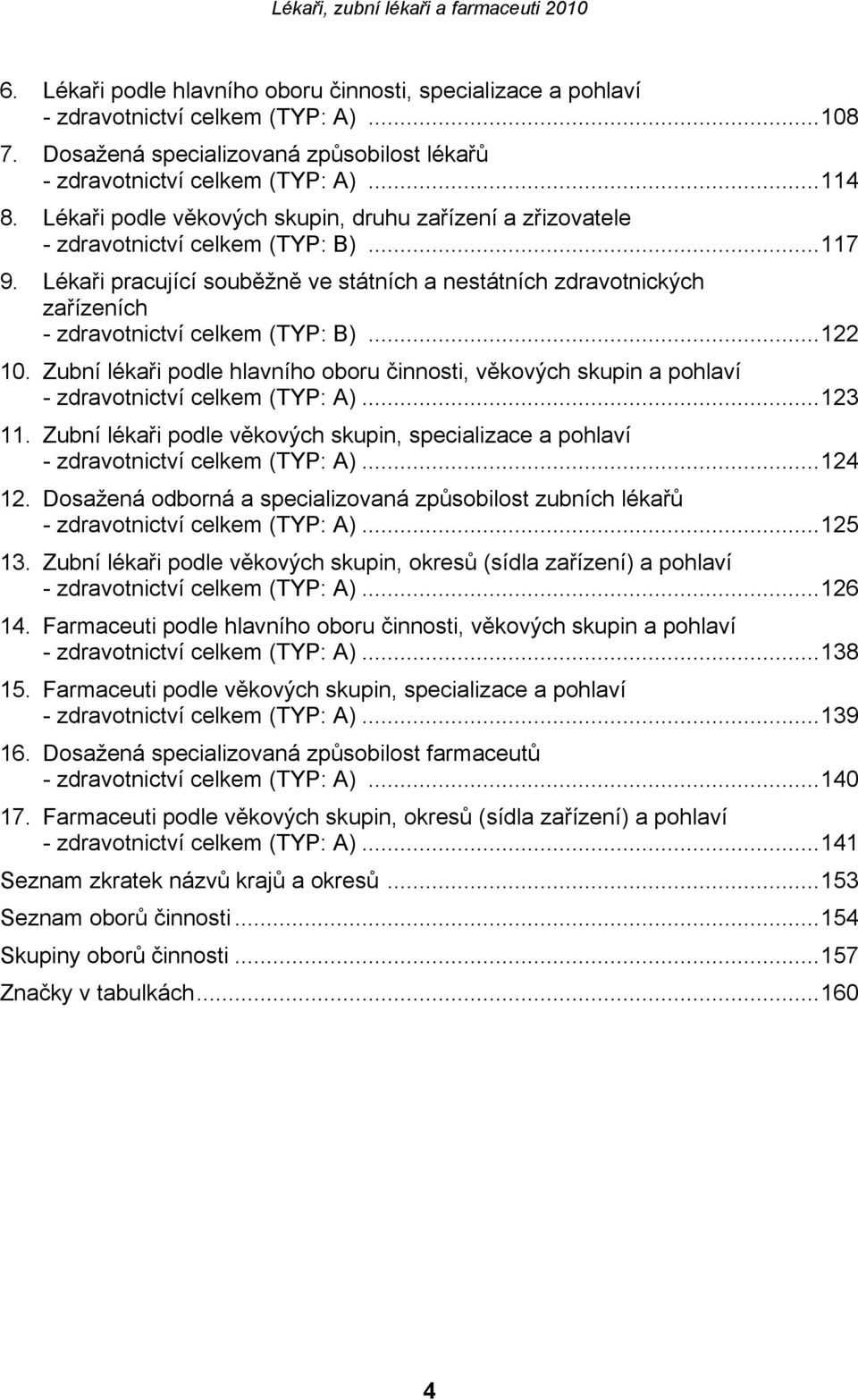 Lékaři pracující souběžně ve státních a nestátních zdravotnických zařízeních - zdravotnictví celkem (TYP: B)...122 10.