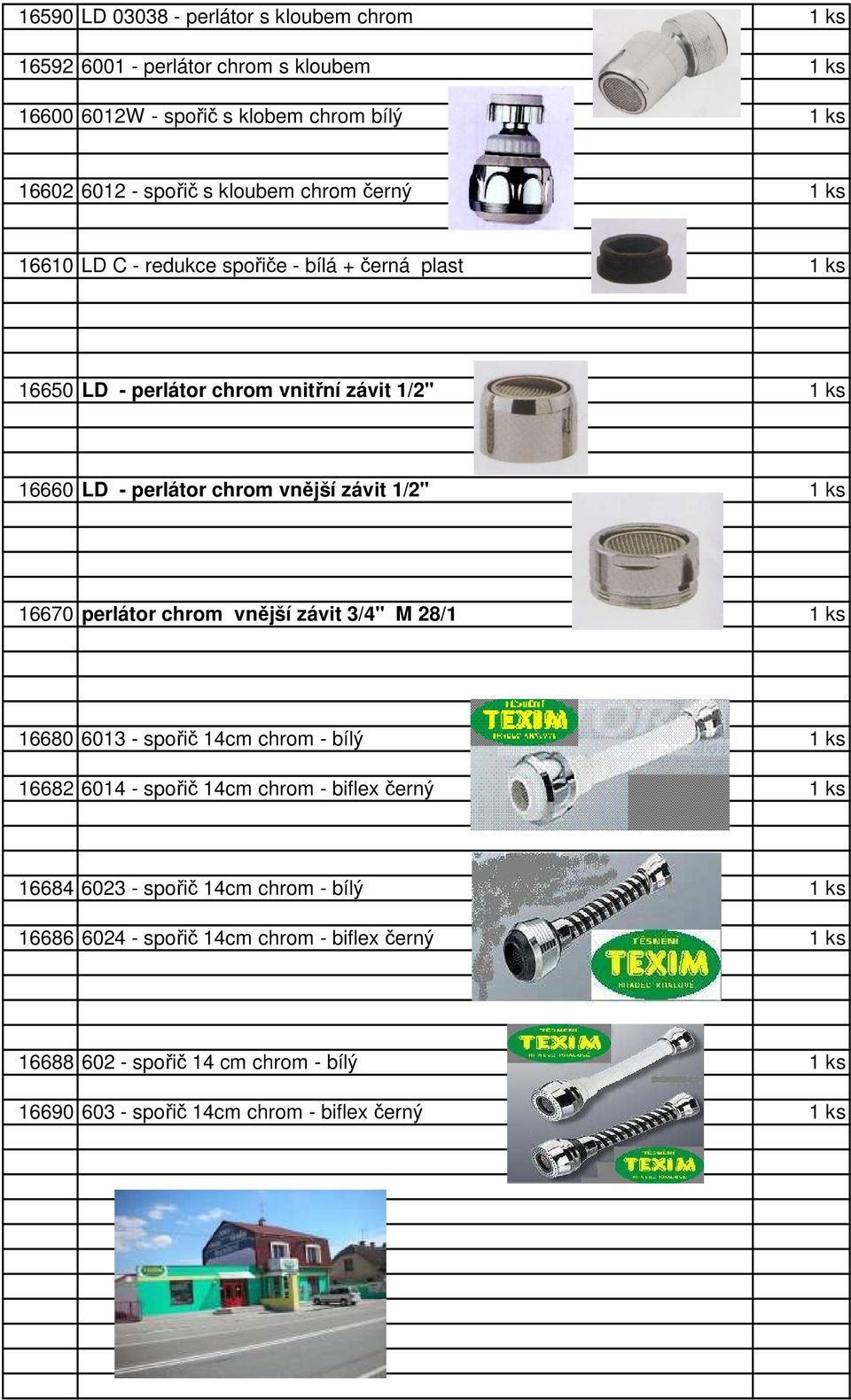 1 ks 16670 perlátor chrom vnější závit 3/4" M 28/1 1 ks 16680 6013 - spořič 14cm chrom - bílý 1 ks 16682 6014 - spořič 14cm chrom - biflex černý 1 ks 16684 6023 -