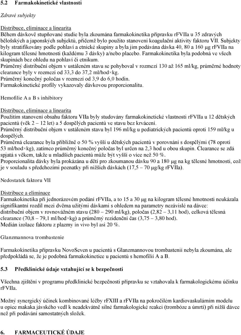 Subjekty byly stratifikovány podle pohlaví a etnické skupiny a byla jim podávána dávka 40, 80 a 160 µg rfviia na kilogram tělesné hmotnosti (každému 3 dávky) a/nebo placebo.