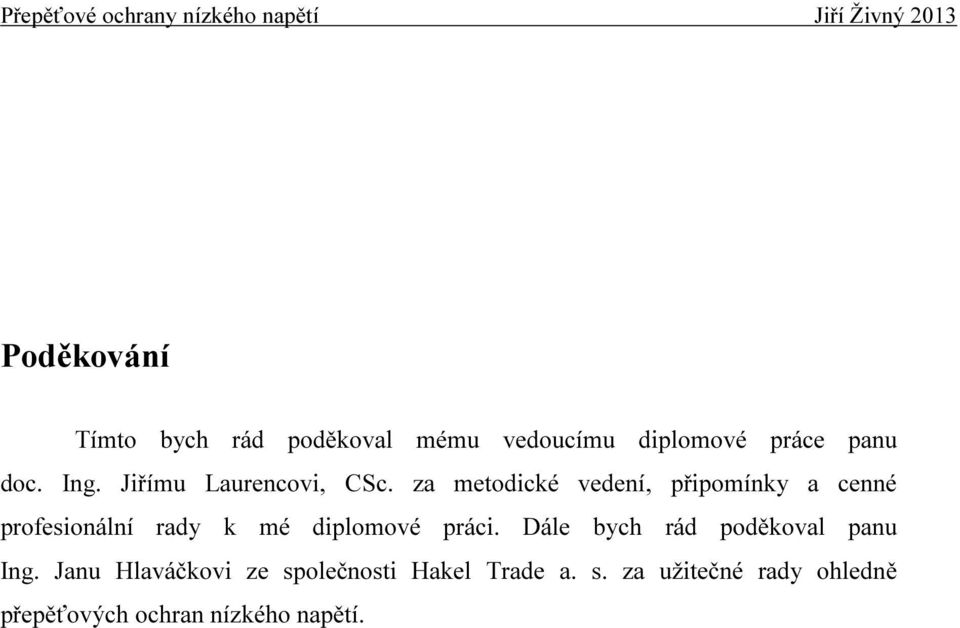 za metodické vedení, připomínky a cenné profesionální rady k mé diplomové práci.