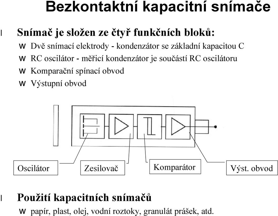 souca stı RC oscila toru Komparacnı spınacı obvod Vystupnı obvod Oscila tor Zesilovac