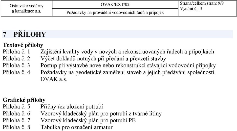 3 Postup při výstavbě nové nebo rekonstrukci stávající vodovodní přípojky Příloha č.