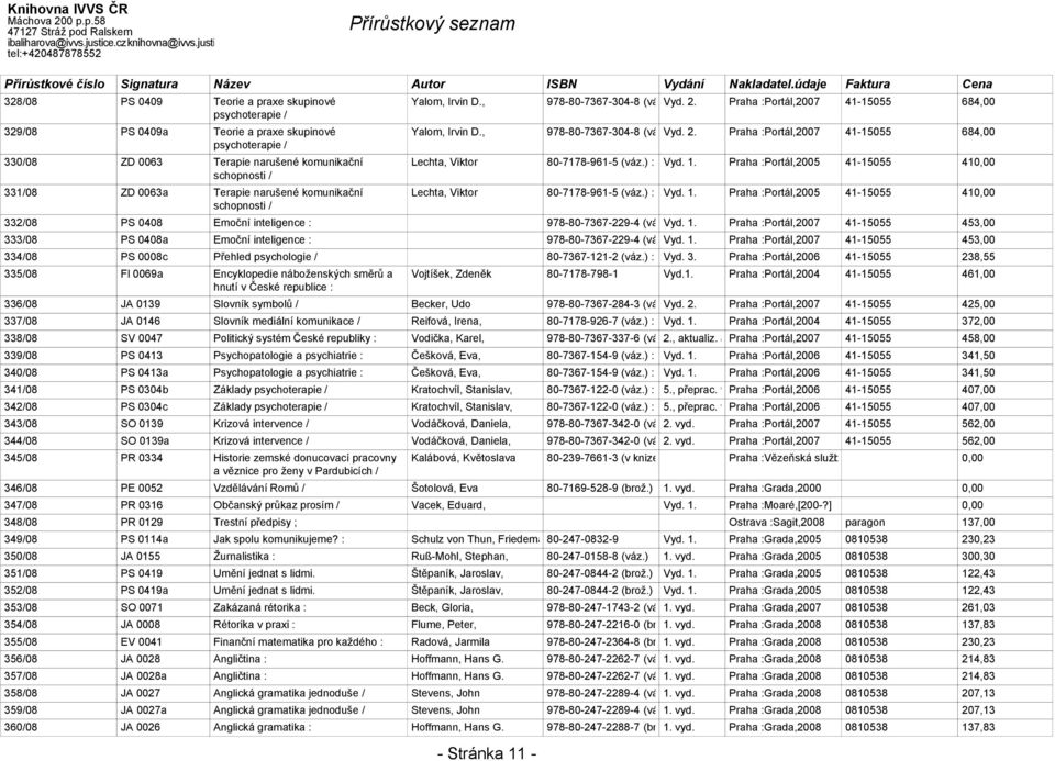 ) : Vyd. 1. Praha :Portál,2005 41-15055 410,00 Lechta, Viktor 80-7178-961-5 (váz.) : Vyd. 1. Praha :Portál,2005 41-15055 410,00 332/08 PS 0408 Emoční inteligence : 978-80-7367-229-4 (váz.) Vyd. : 1.