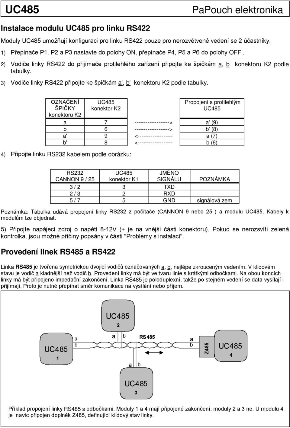 3) Vodiče linky RS22 připojte ke špičkám ', ' konektoru K2 podle tulky.