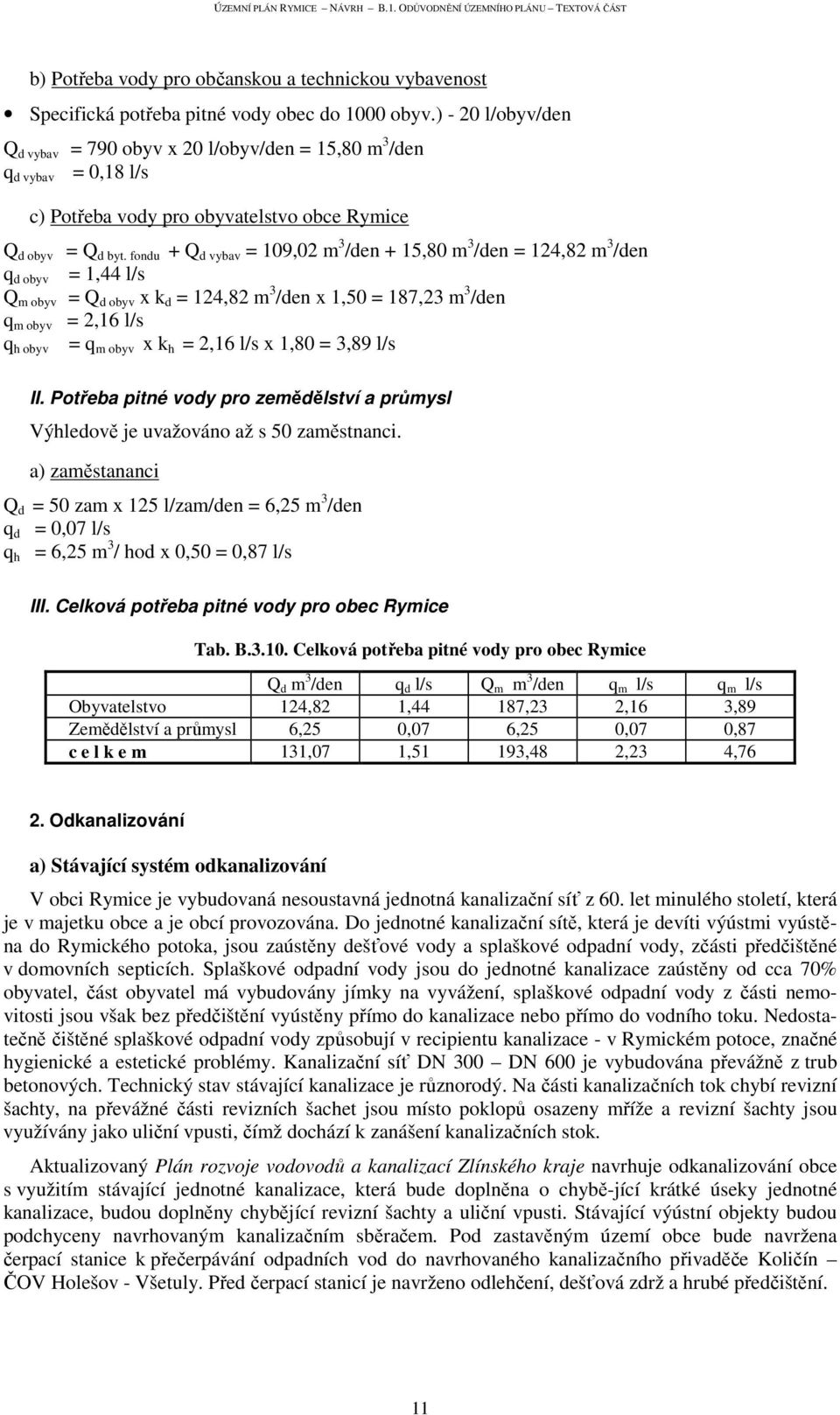 fondu + Q d vybav = 109,02 m 3 /den + 15,80 m 3 /den = 124,82 m 3 /den q d obyv = 1,44 l/s Q m obyv = Q d obyv x k d = 124,82 m 3 /den x 1,50 = 187,23 m 3 /den q m obyv = 2,16 l/s q h obyv = q m obyv