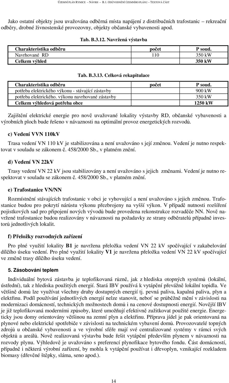 potřeba elektrického výkonu - stávající zástavby 900 kw potřeba elektrického.