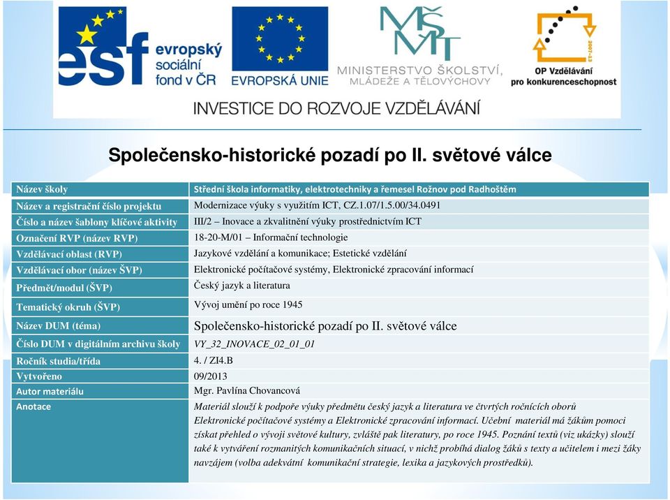 Elektronické zpracování informací  světové