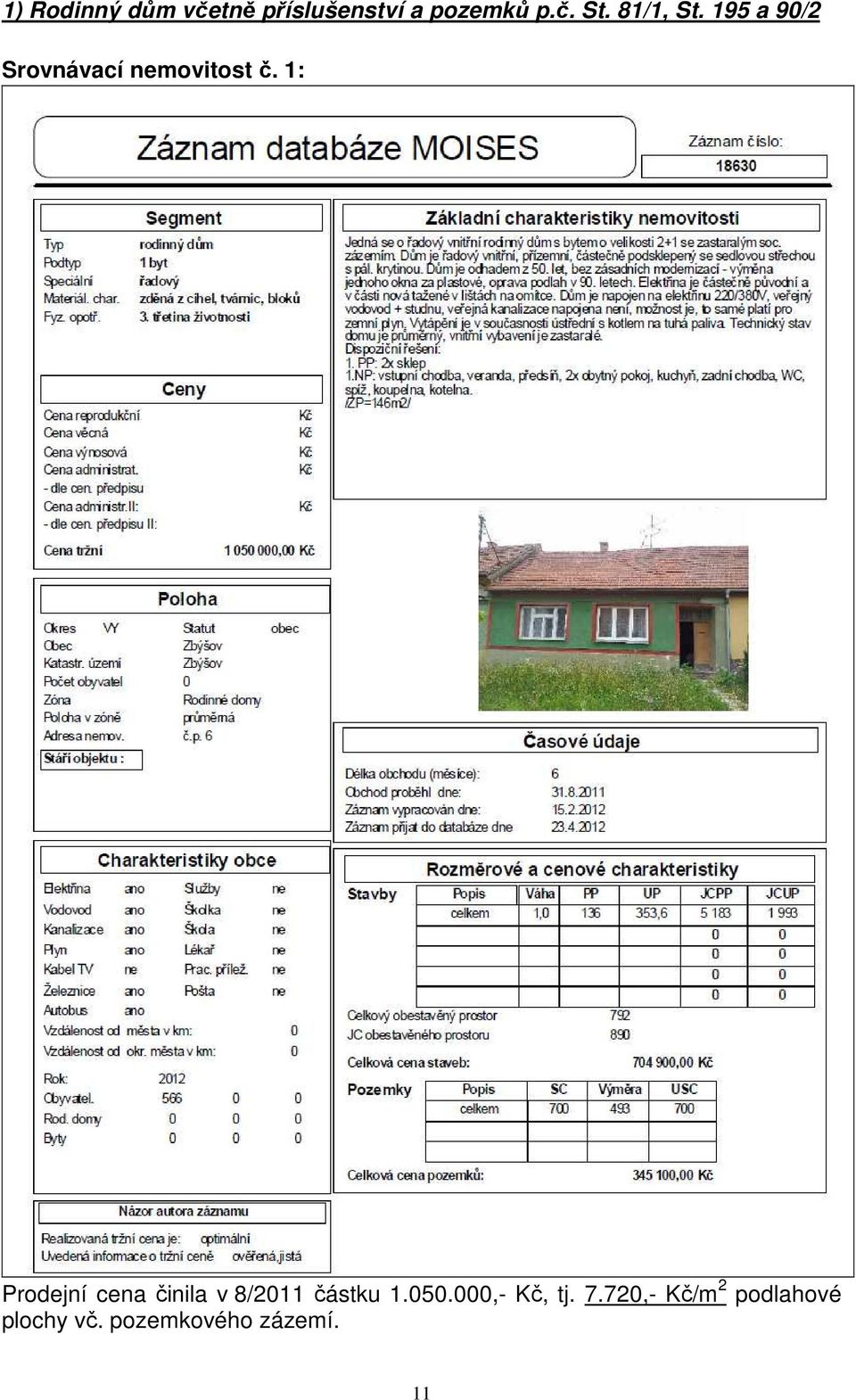 1: Prodejní cena činila v 8/2011 částku 1.050.