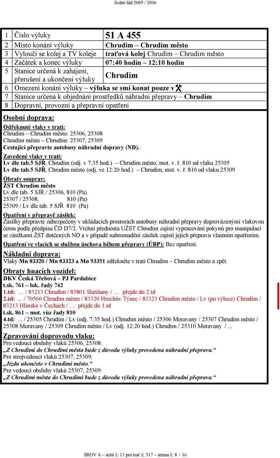 v 7:35 hod.) Chrudim město, mot. v. ř. 810 od vlaku 25305 Lv dle tab.5 SJŘ, Chrudim město (odj. ve 12:20 hod.) Chrudim, mot. v. ř. 810 od vlaku 25309 ŽST Chrudim město Lv dle tab.