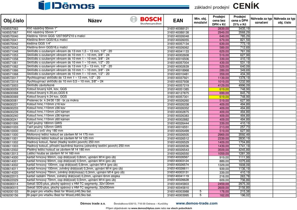 1608571048 Sklíčidlo s ozubeným věncem do 13 mm 1,5 13 mm, 1/2" - 20 3165140041133 629,00 761,09 1608571053 Sklíčidlo s ozubeným věncem do 10 mm 1 10 mm, 3/8" - 24 3165140002608 519,00 627,99