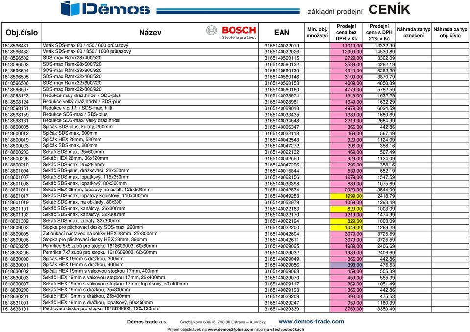 3165140560146 3199,00 3870,79 1618596506 SDS-max Ramx32x600/720 3165140560153 4009,00 4850,89 1618596507 SDS-max Ramx32x800/920 3165140560160 4779,00 5782,59 1618598123 Redukce malý dráž.