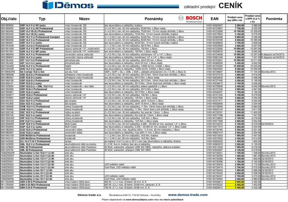 vrtací šroubovák, RS 2 x 4,0 Ah Li-Ion, 45 min nabíječka, 75/34 Nm, 13 mm rozsah sklíčidla, L-Boxx 3165140723268 10 190,00 12 329,90 0601865402 GSR 14,4 VE-2LI (solo) vrtací šroubovák, RS bez