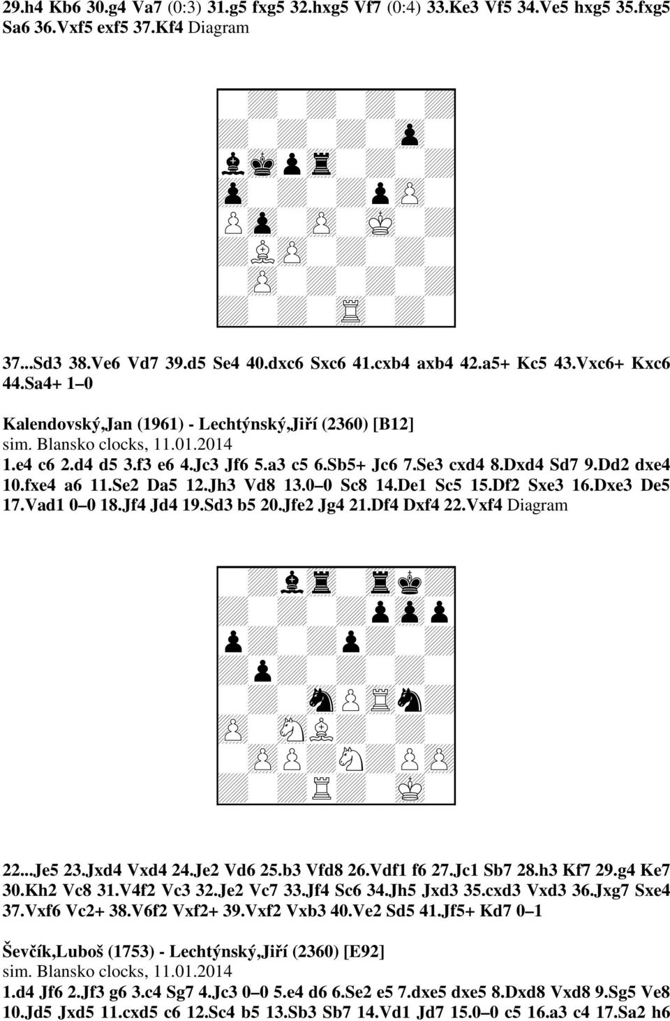 fxe4 a6 11.Se2 Da5 12.Jh3 Vd8 13.0 0 Sc8 14.De1 Sc5 15.Df2 Sxe3 16.Dxe3 De5 17.Vad1 0 0 18.Jf4 Jd4 19.Sd3 b5 20.Jfe2 Jg4 21.Df4 Dxf4 22.Vxf4 Diagram + + + + + + + + 22...Je5 23.Jxd4 Vxd4 24.