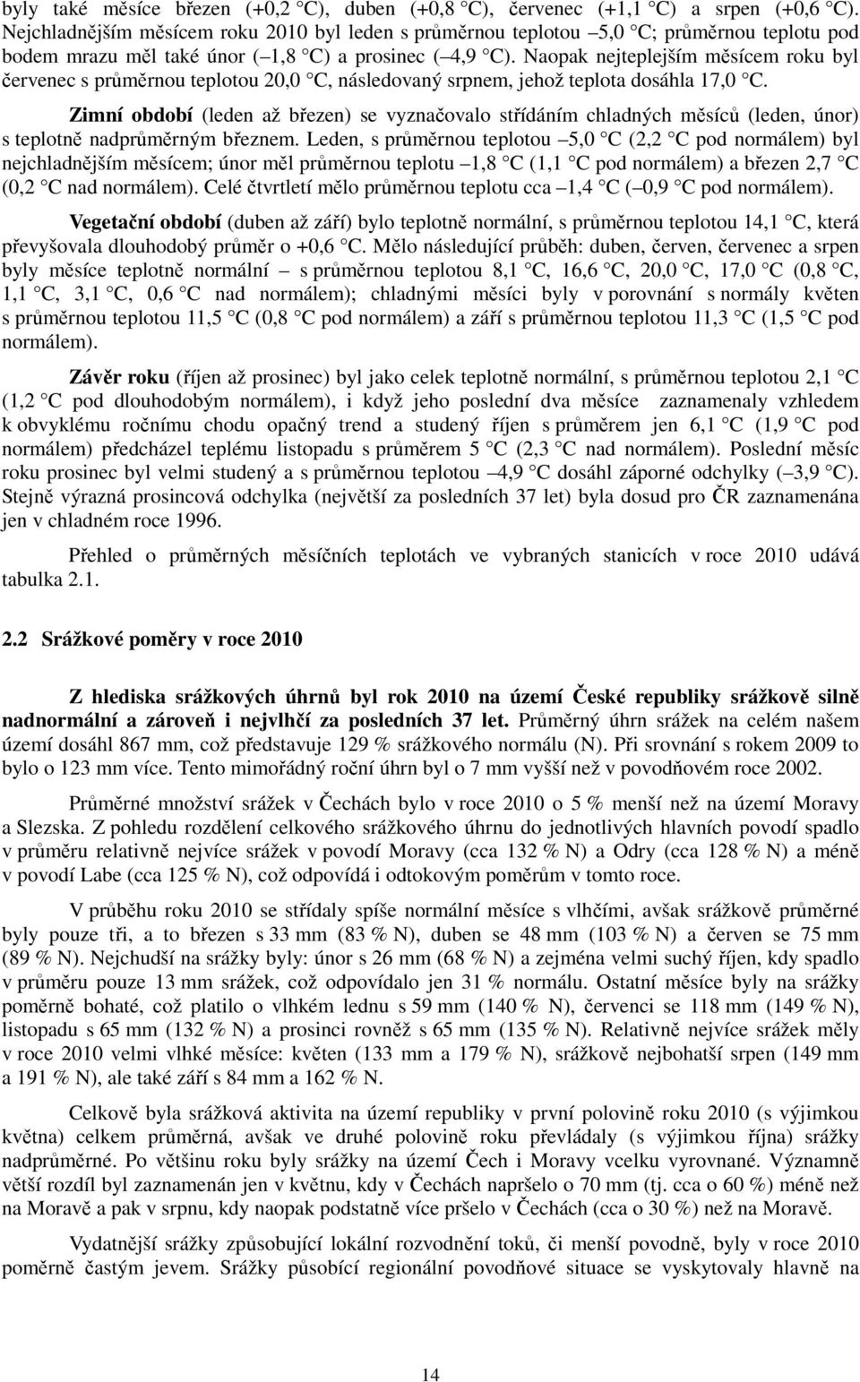 Naopak nejteplejším měsícem roku byl červenec s průměrnou teplotou 20,0 C, následovaný srpnem, jehož teplota dosáhla 17,0 C.