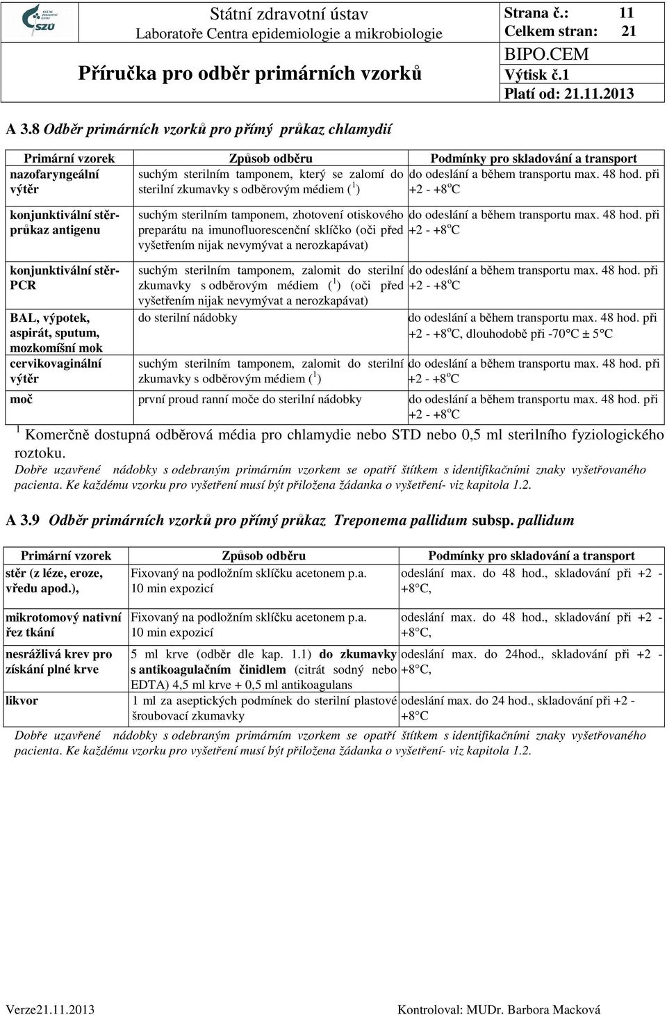 při preparátu na imunofluorescenční sklíčko (oči před +2 - +8 o C vyšetřením nijak nevymývat a nerozkapávat) konjunktivální stěr- PCR BAL, výpotek, aspirát, sputum, mozkomíšní mok cervikovaginální