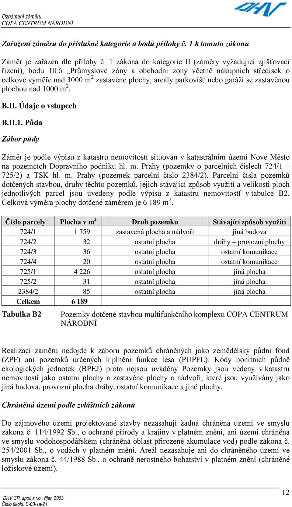 II.1. Půda Zábor půdy Záměr je podle výpisu z katastru nemovitostí situován v katastrálním území Nové Město na pozemcích Dopravního podniku hl. m.