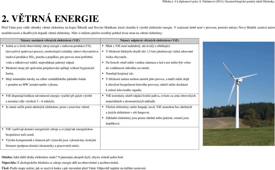 Níže si můžete přečíst rozdílný pohled dvou stran na větrné elektrárny: Názory zastánců větrných elektráren (VtE) Jedná se o čistě obnovitelný zdroj energie s nulovou produkcí CO 2 (nevyužívá