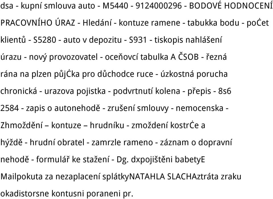 podvrtnutí kolena - přepis - 8s6 2584 - zapis o autonehodě - zrušení smlouvy - nemocenska - Zhmoždění kontuze hrudníku - zmoždení kostrče a hýždě - hrudní obratel - zamrzle