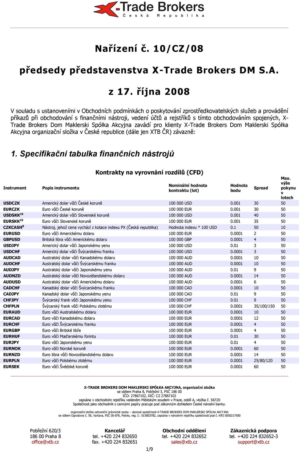 obchodováním spojených, X- Trade Brokers Dom Maklerski Spółka Akcyjna zavádí pro klienty X-Trade Brokers Dom Maklerski Spółka Akcyjna organizační složka v České republice (dále jen XTB ČR) závazně: 1.